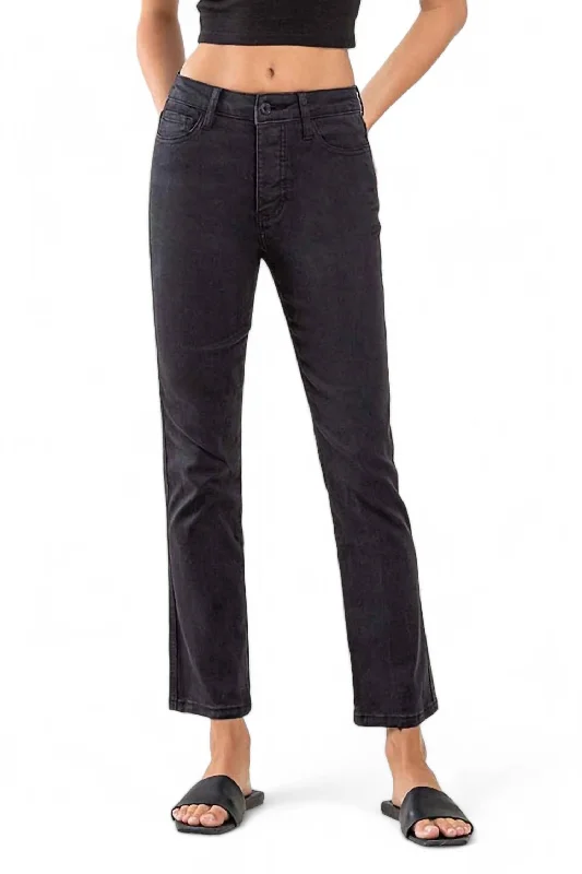 Jeanne High Rise Ankle Straight Jean In Black