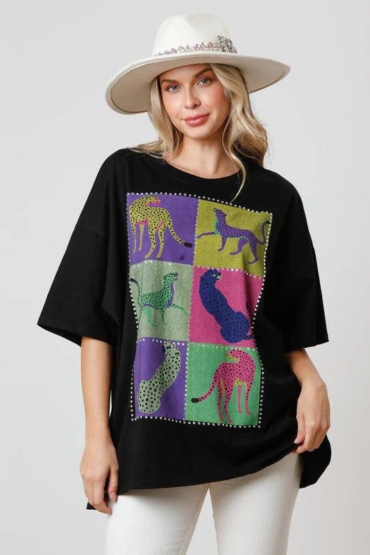 Rhinestone Safari Black Colorblock Tee