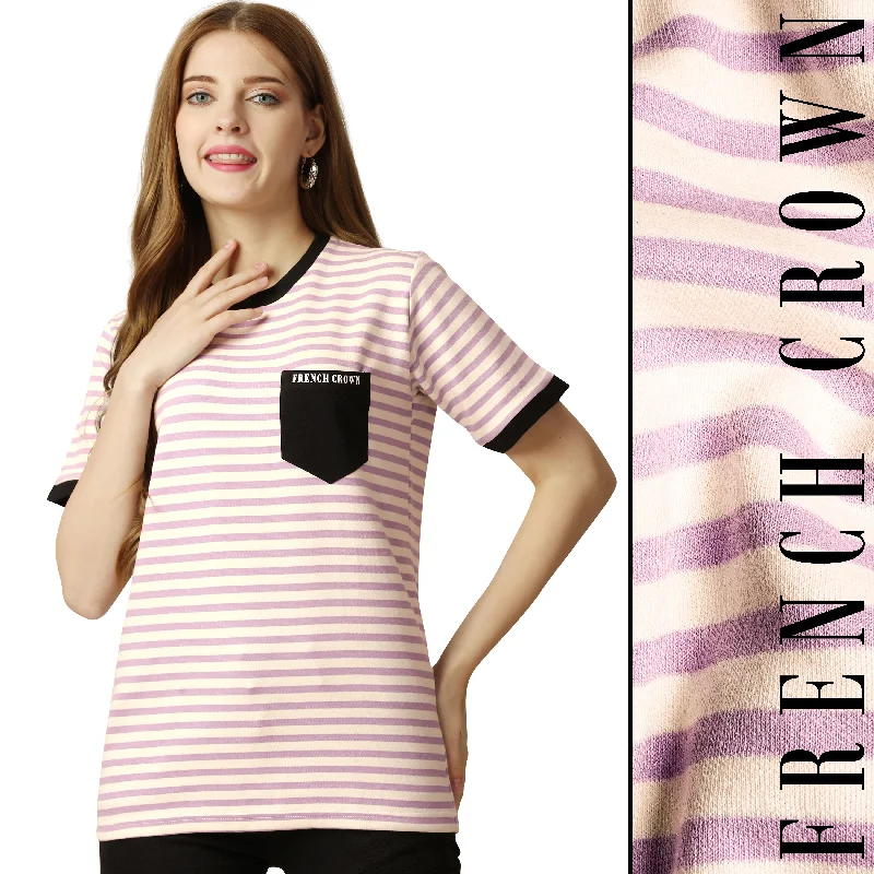 Cosmos Peach with Cavern Pink Striped Jersey T-shirt